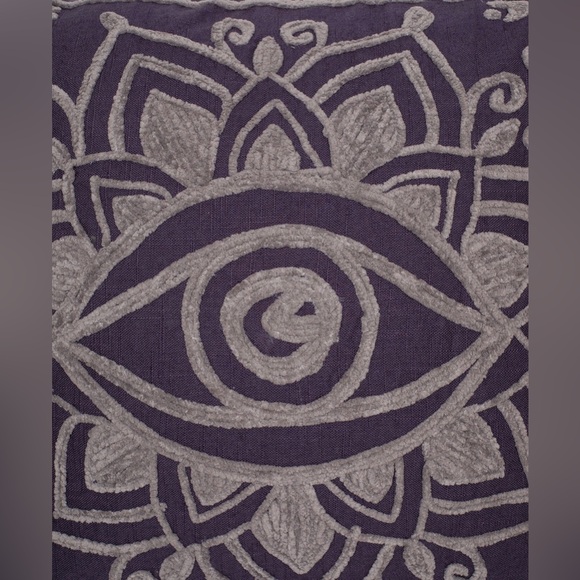 Disturbia Purple Gray Mandala Iris Rope Embroidery Throw Cushions | Set of 2 - Picture 4 of 4